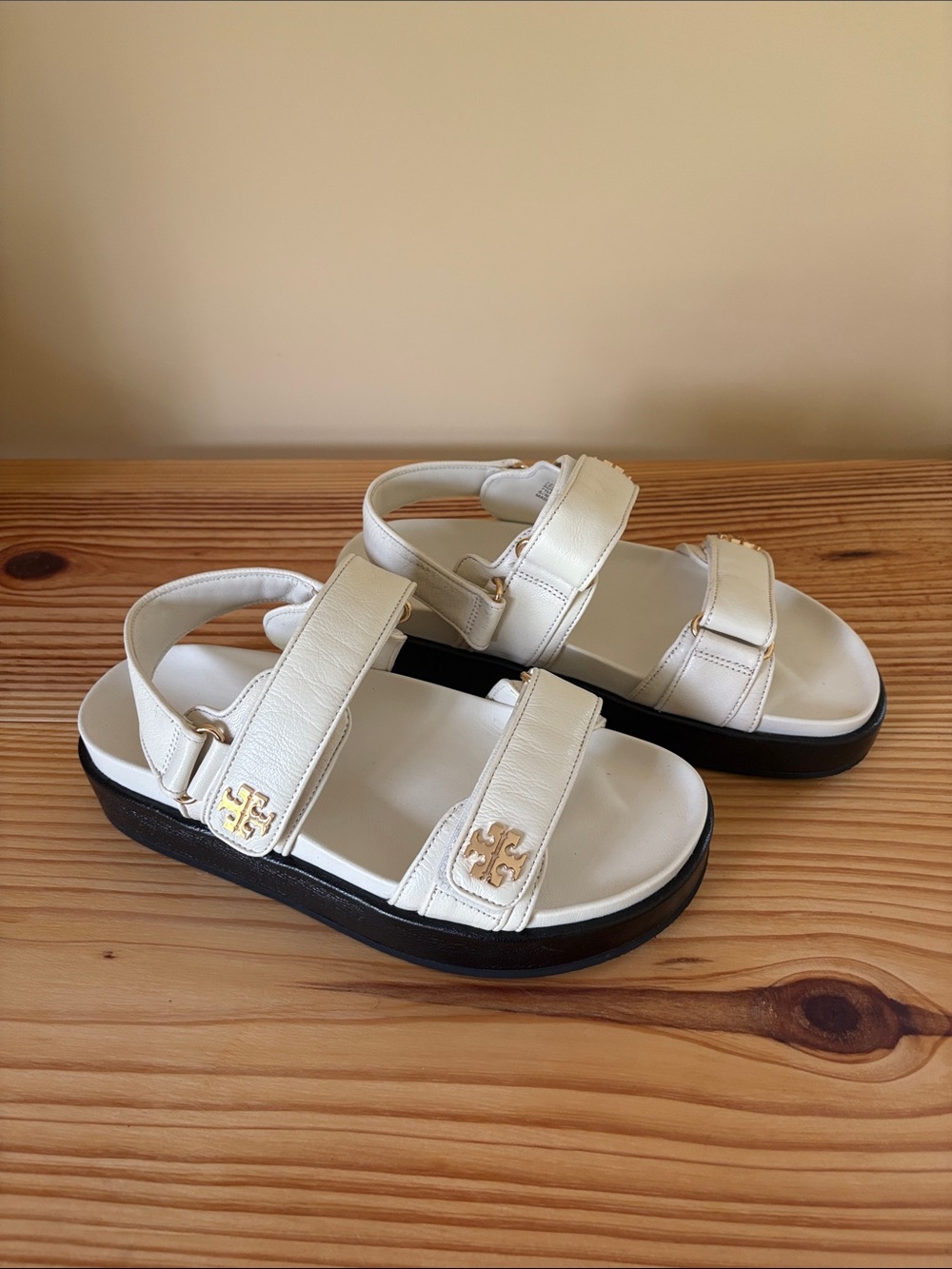 Tory Burch White Leather Platform Sandals with Black Sole